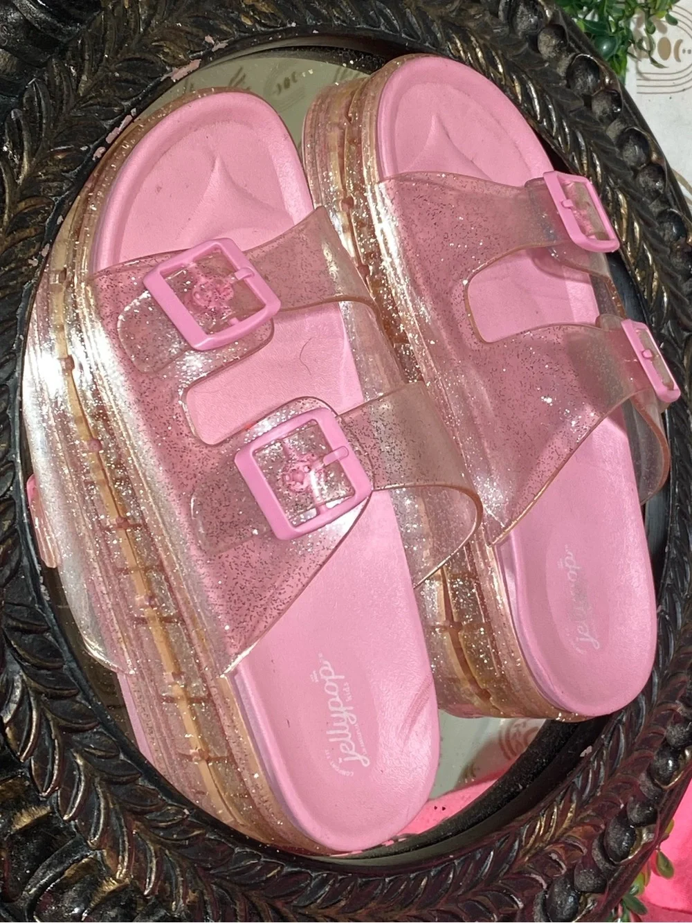 Jellypop Pink Kids Slide Sandals with Glitter Platform